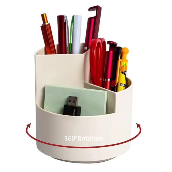 EH38 - Porte-stylo de bureau rotatif à 360 °, grande capacité, boîte de rangement pour crayons à 3 grilles, pinceau de maquillage, porte-stylo scolaire, rangement de bureau