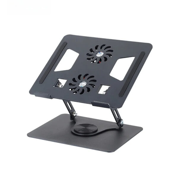 TH1003 – Support réglable en métal pour ordinateur portable Support de refroidissement pour ordinateur portable rotatif à 360 degrés Support pliable pour ordinateur portable avec double ventilateur